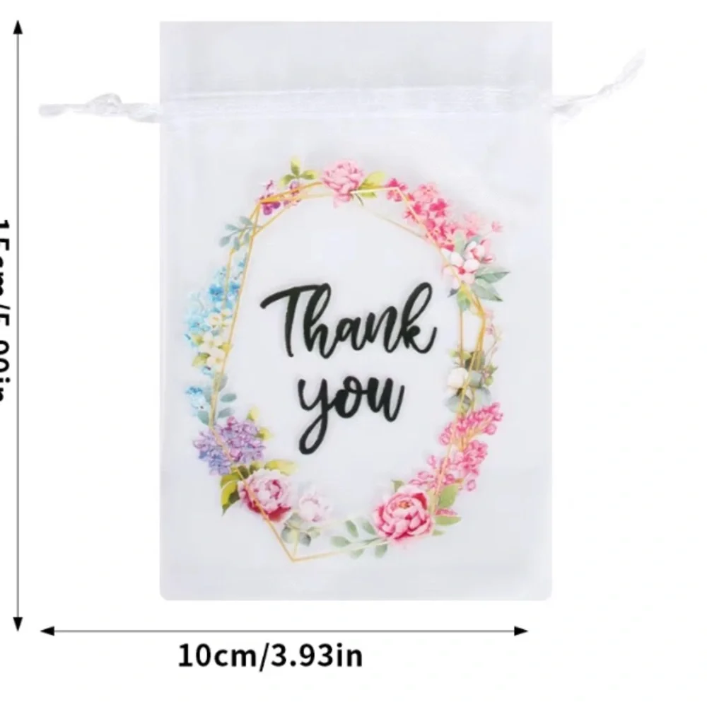 50 Floral Thank You Organza Gift Bags
